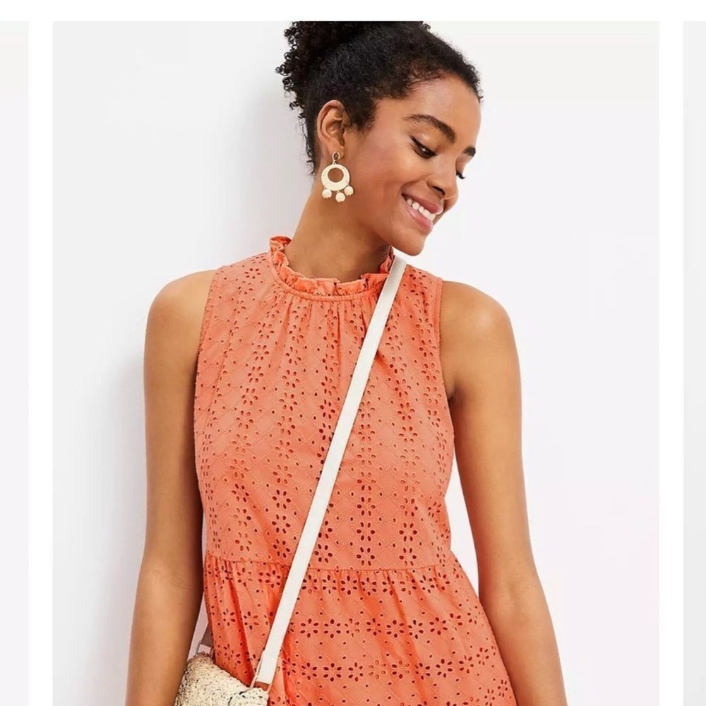 LOFT Coral Eyelet Mini Dress - Picture 3 of 11